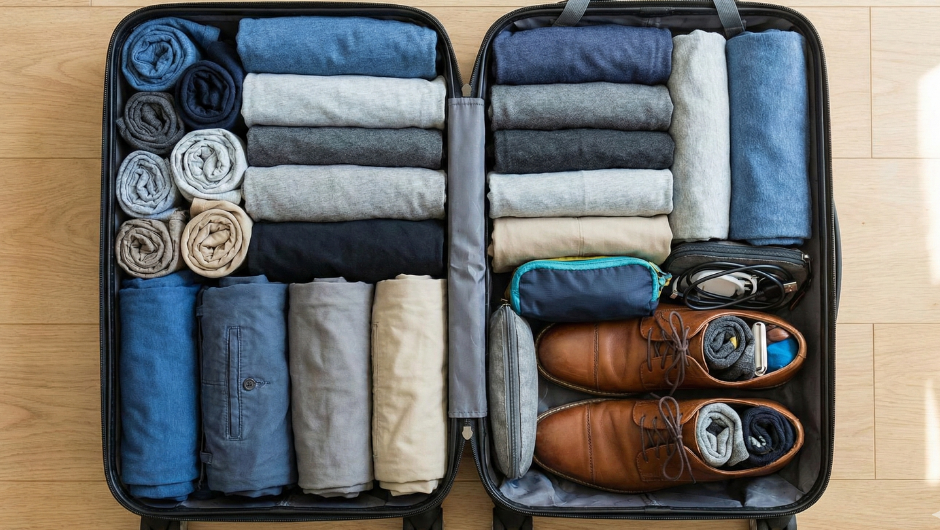 Bavulda yer kazanmak için kıyafetlerin katlamak yerine sıkı rulo halinde paketlenme yöntemi ve çorapların ayakkabı içine doldurulması